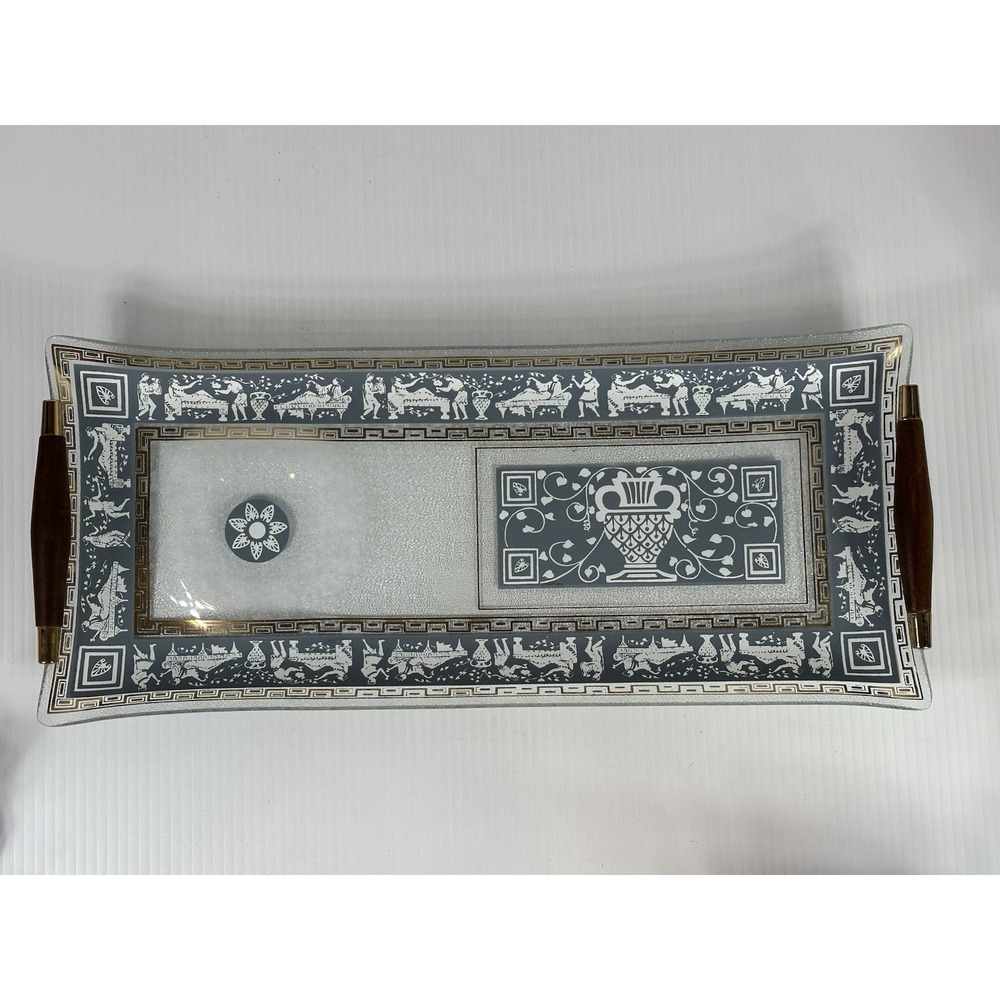 VTG Jeanette‎ Glass Wedgwood Blue Hellenic Greek Fruit Wedge Dish Raised Place